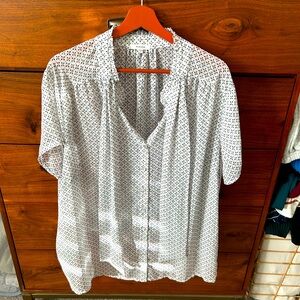 Pleione 2x plus blouse black and white sheer short sleeve
